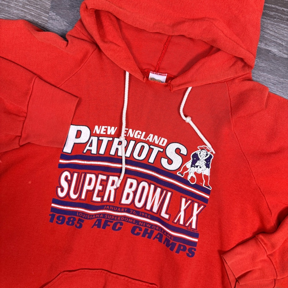 VTG NFL New England‎ Patriots Hoodie 1985 AFC Champs Super Bowl XX Mens XL Red